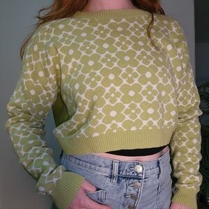 Hollister Green Flower Crop Sweater